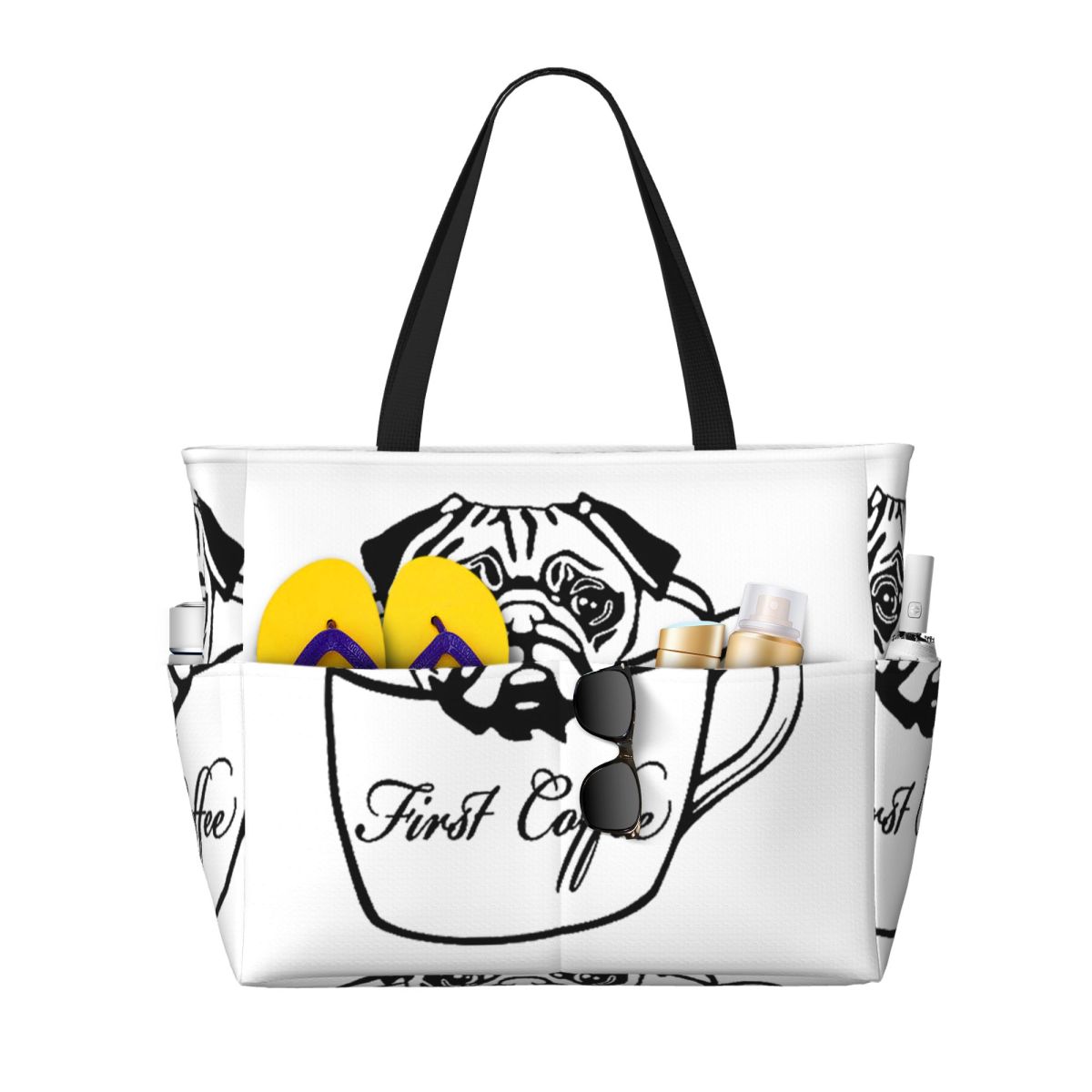 Bolso de mano Pug First Coffee - Yoga In Fitness First reseña y precio